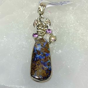 Solid sterling dragon pendant w/ huge Boulder opal
